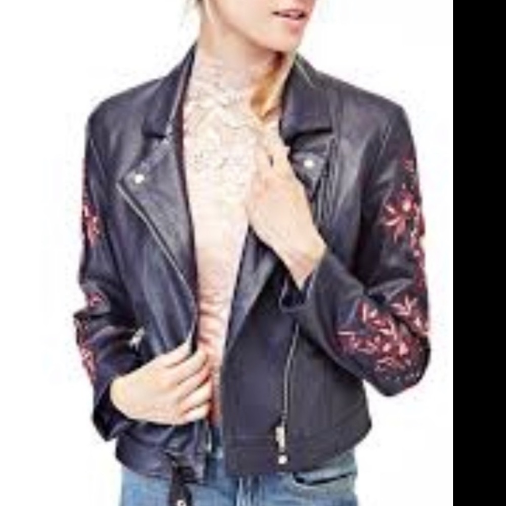 Guess floral sleeve biker jacket